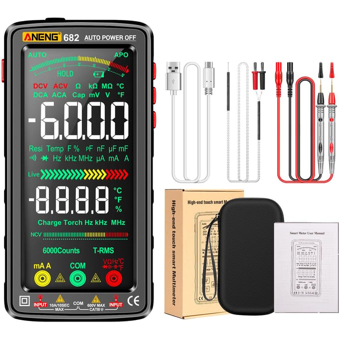 ANENG 682 6000 telt grote LCD digitale multimeter Smart Anti-burn oplaadbare universele meter VA