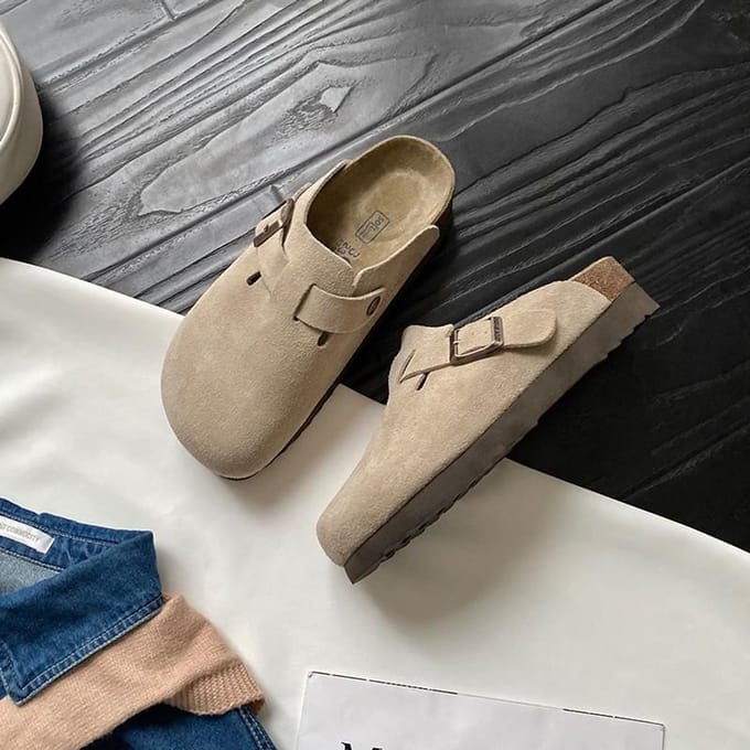 Mode Dames Suède Pantoffels Wedges Hak Kurk Muiltjes Platform Klomp Antislip Zool Gesp Buiten Thuis Schoenen 36 gray