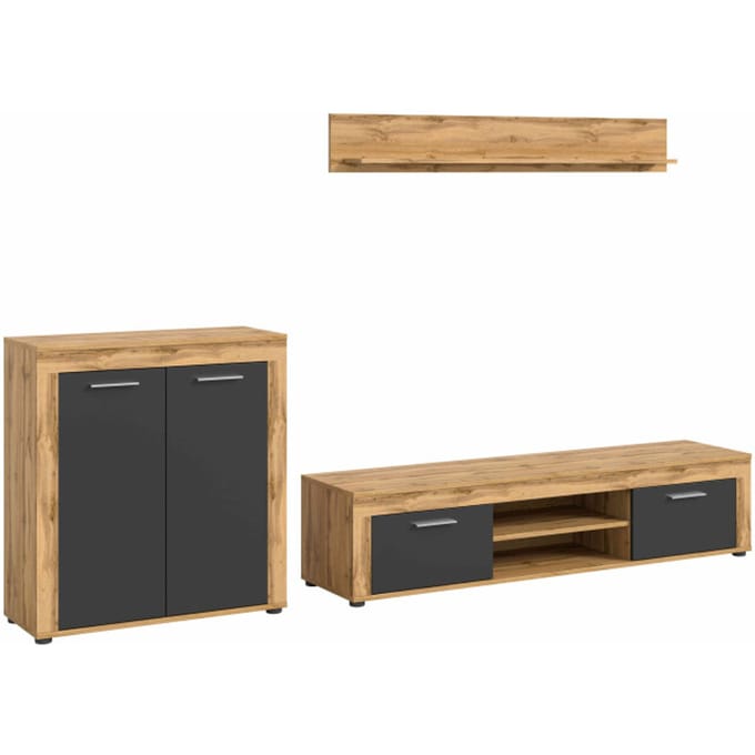 Jam woonkamercombinatie grijs melamine Wotan eiken NB - 35x255x159cm