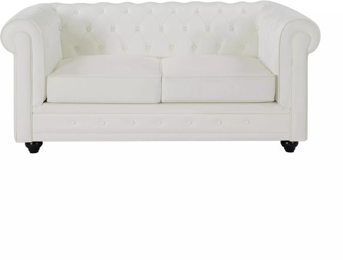 Vente-unique Tweezitsbank van wit buffelleer CHESTERFIELD