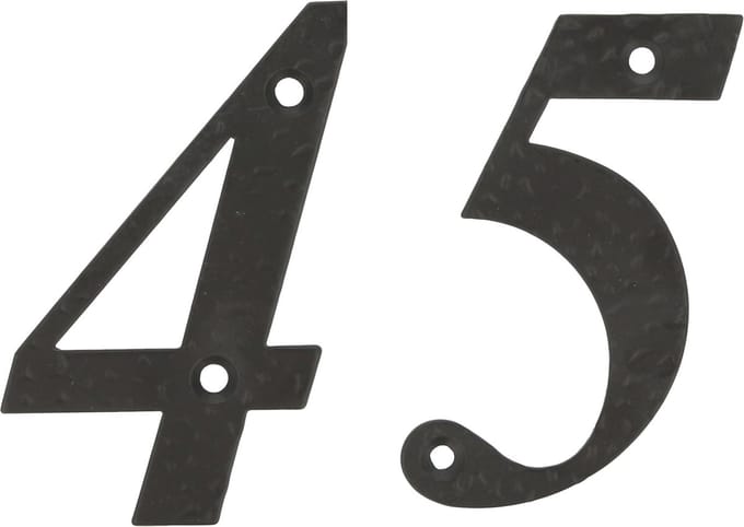 AMIG Huisnummer 45 - massief gesmeed staal - 10cm - incl. bijpassende schroeven - zwart