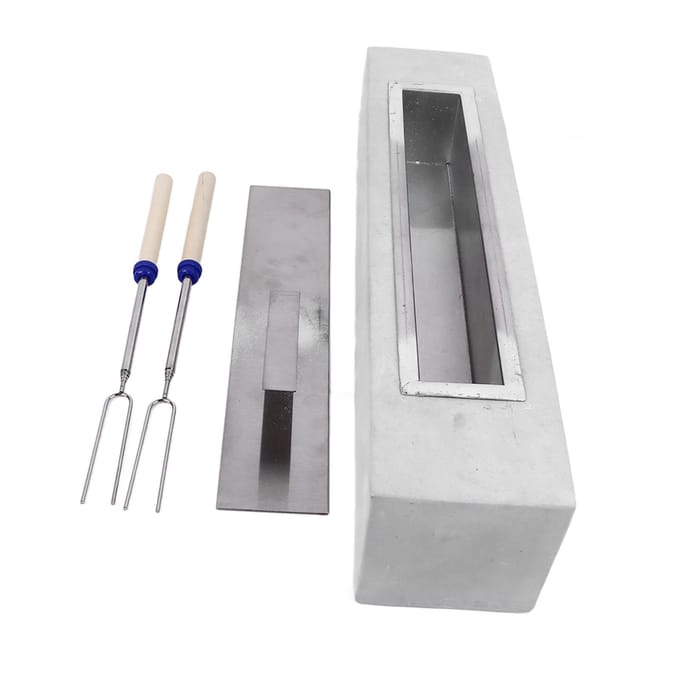 Tafelvuurkorf Rechthoekig Beton Grijs Roestvrijstalen Binnenbak met Deksel Stokken Klein Draagbaar gray