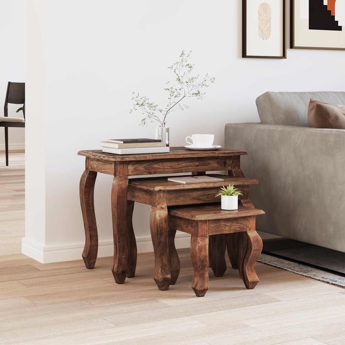 vidaXL Nesttafel 3 pcs Bruin Massief mahoniehout