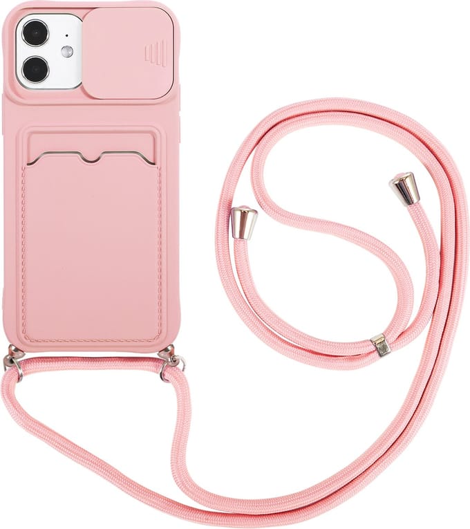 Hoesje geschikt voor iPhone 8 - Backcover - Koord - Pasjeshouder - Portemonnee - TPU - Roze