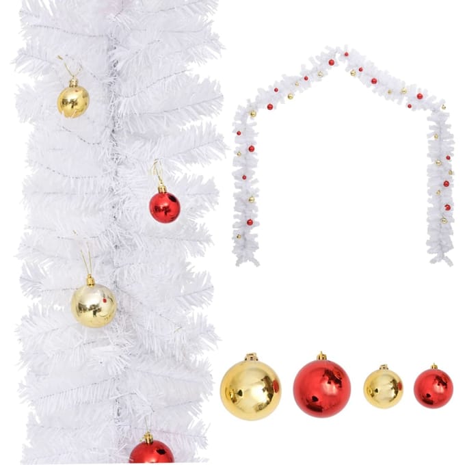 vidaXL - Kerstslinger - versierd - met - kerstballen - 5 - m - wit