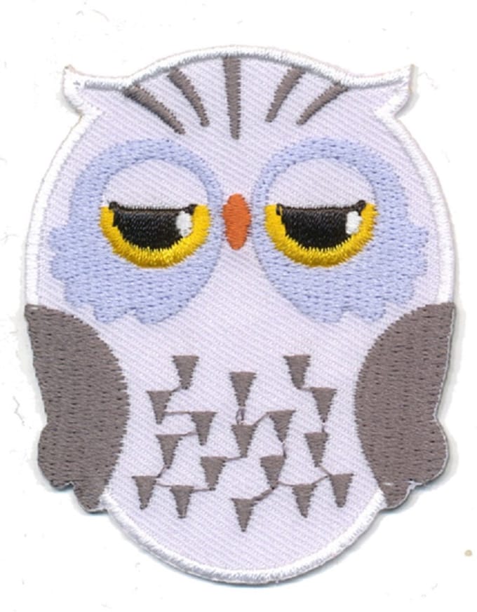 Strijkembleem - Patch - Uil wit - 5,5 x 7 cm
