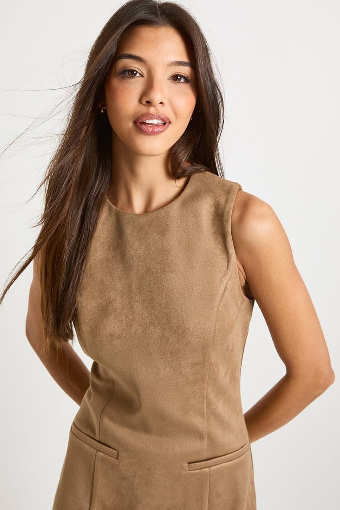 boohoo Dames Nepsuede shiftjurk | Camel | Maat: 6