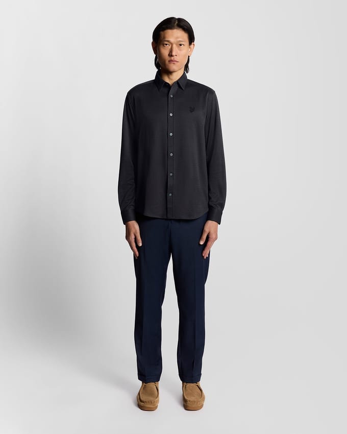 Lyle & Scott Jacquard Interlock Shirt Deep Navy Size: L | Formal Shirts Outlet | Heren | Blauw