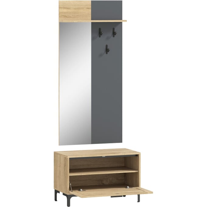 4goodz Garderobeset met spiegel 3 haken en open plank - Bruin/Grijs