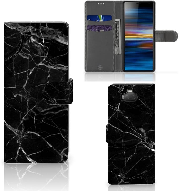 Sony Xperia 10 Bookcase Marmer Zwart - Origineel Cadeau Vader