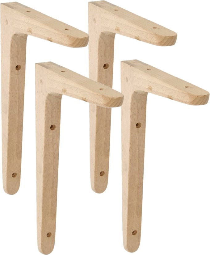 AMIG Plankdrager/planksteun van hout - 4x - lichtbruin - H200 x B125 mm - boekenplank steunen
