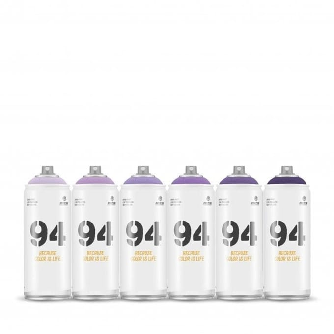 MTN94 spuitbussen pakket - 6x Paarse tinten - Lage druk, matte afwerking graffiti spuitverf - 400ml