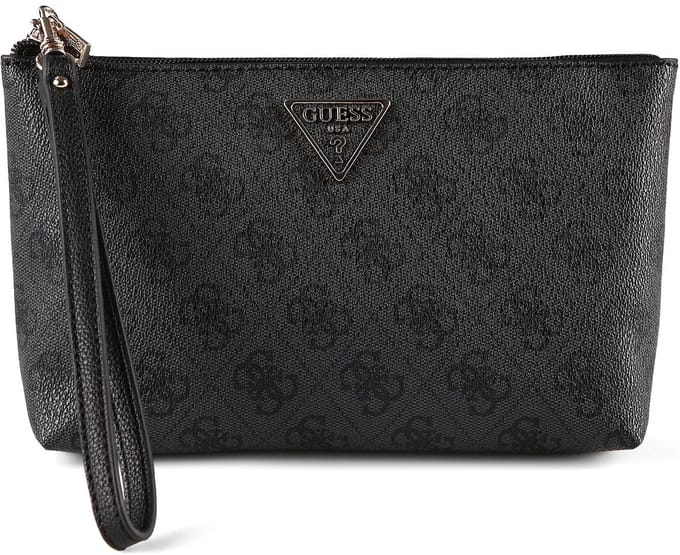 GUESS accessoiretas Laurel II Wristlet Pouch Coal Logo donkergrijs