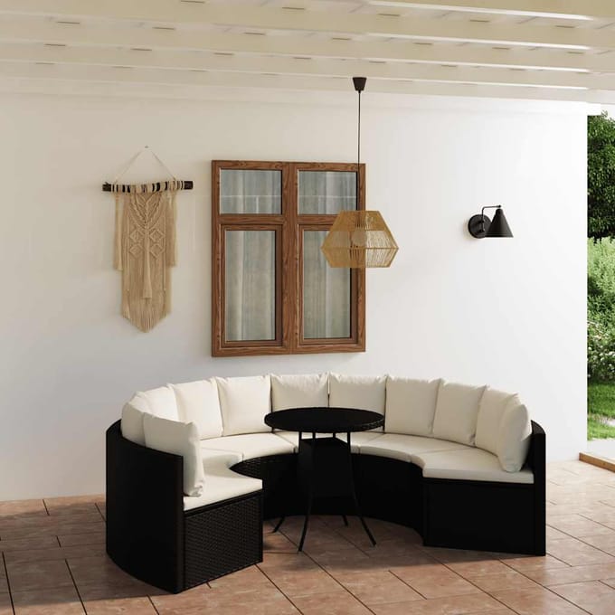 vidaXL - 7-delige - Loungeset - met - kussens - poly - rattan - zwart
