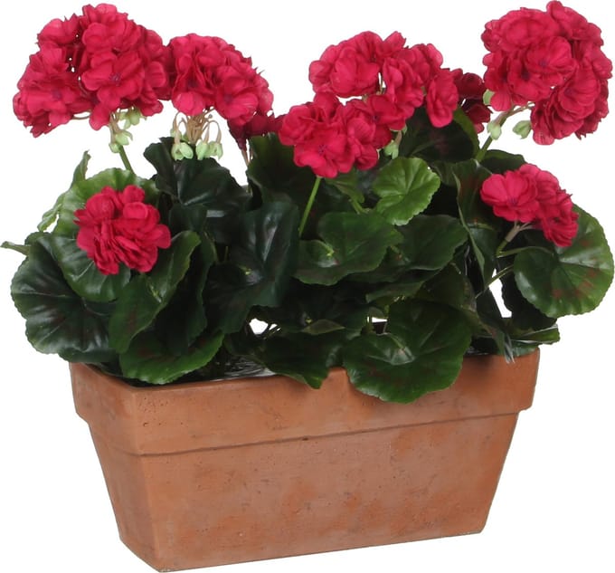 Mica Decorations Geranium Kunstplant in Balkonbak - L29 x B13 x H40 cm - Donkerroze