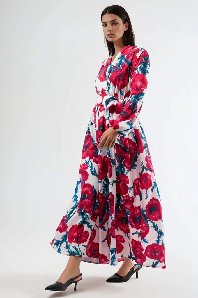 Bloemige Maxi-jurk met Strikfront