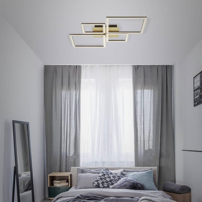 Briloner LED plafondlamp Frame, goud, dimbaar, 4-lamps