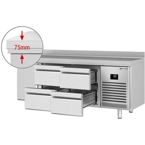 GGM Gastro Koelwerkbank PREMIUM PLUS - 1960x600mm - 385 liter - met 1 deur - met 4 lades - met opstand zilver