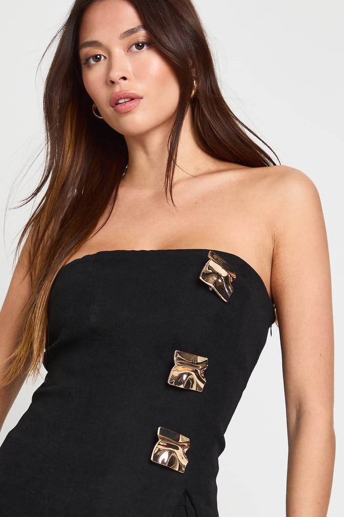 boohoo Dames Goudtrim bandeau-vest | Zwart | Maat: 36