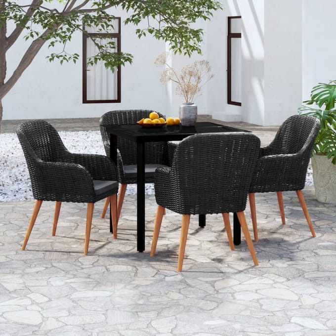 vidaXL - 5-delige - Tuinset - met - kussens - zwart