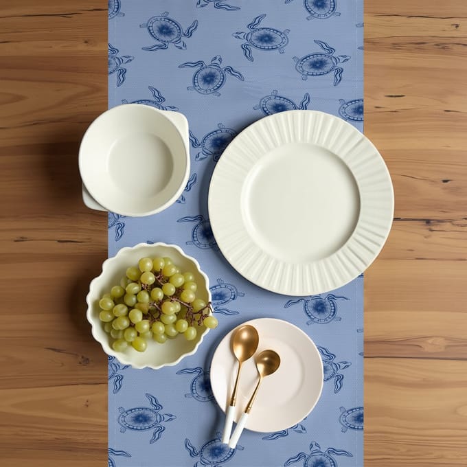 ABAKUHAUS Schildpadden-tafelrunner – 40×300 cm – donkerblauw/lichtblauw