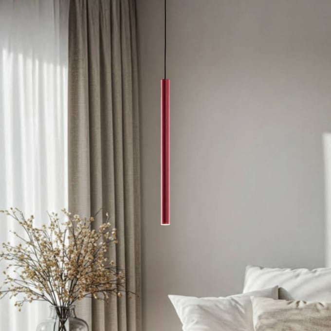 Argon LED hanglamp Rulo, rood, Ø 3,2 cm, staal, 3000 K
