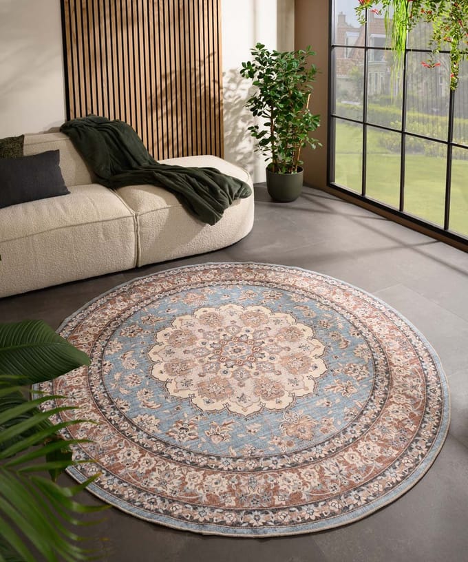 Rond vintage buitenkleed - Valenca Nova lichtblauw/beige 230