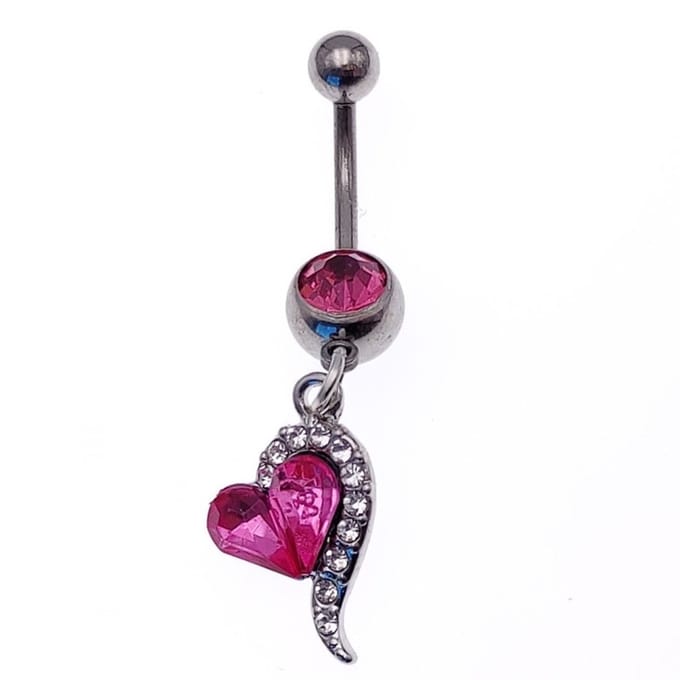 Navel Piercing - Hartje Roze Zilver