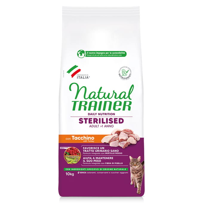 10 kg Natural Trainer Sterilised White Meat kattenvoer droog