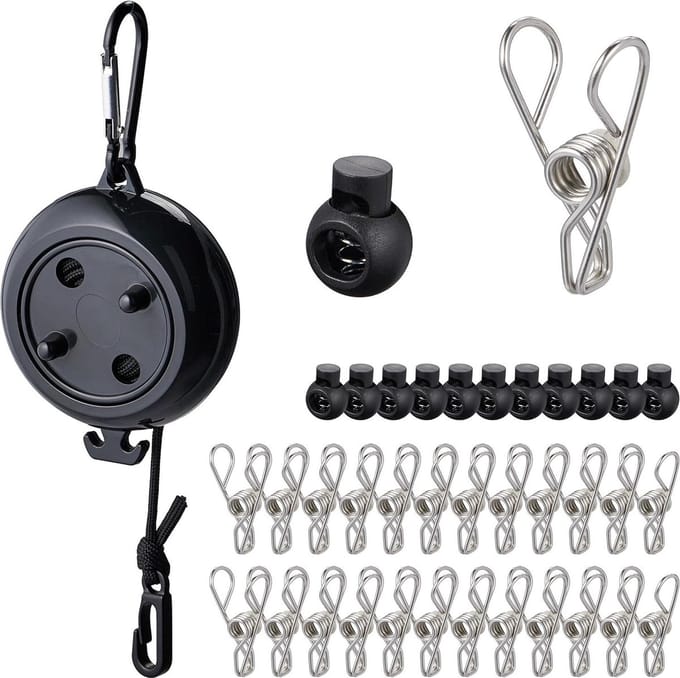 Extendible 7.8m Roll-up Drying Line for Camping and Travel - Black