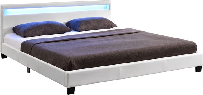 Gestoffeerd bed Paris - 140 x 200 cm - Wit - LED Verlichting