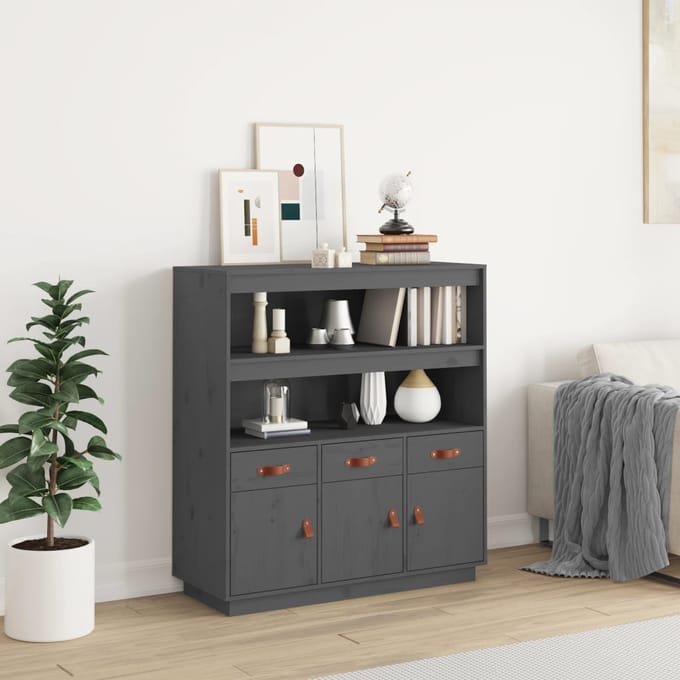 vidaXL - Hoge - kast - 100x40x108,5 - cm - massief - grenenhout - grijs