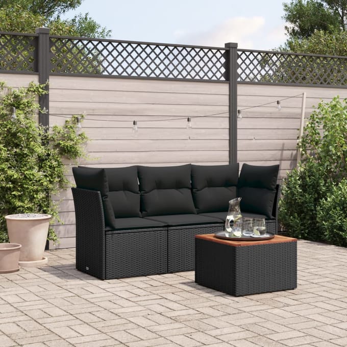 vidaXL - 4-delige - Loungeset - met - kussens - poly - rattan - zwart