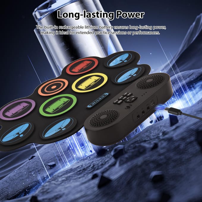 Elektronisch Drumstel Handrol Drumstel 9 Pads Ondersteunt DTX Gaming/BT Begeleiding met Dubbele zwart