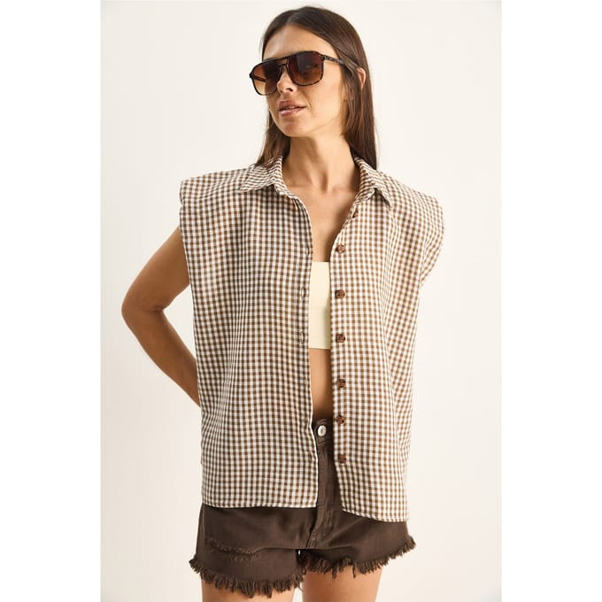 Gingham Katoenen Mouwloze Shirt