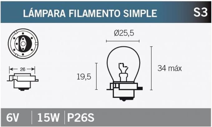 lamp 6v 15w basis p26s vicma voor bromfiets motorfiets auto nieuw