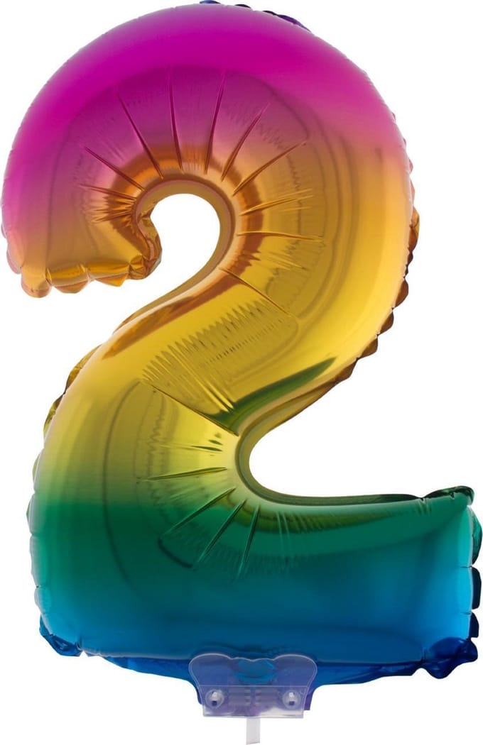 Folieballon Cijfer 2 Regenboog - 41cm