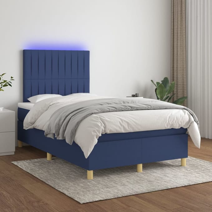 vidaXL - Boxspring - met - matras - en - LED - stof - blauw - 120x200 - cm