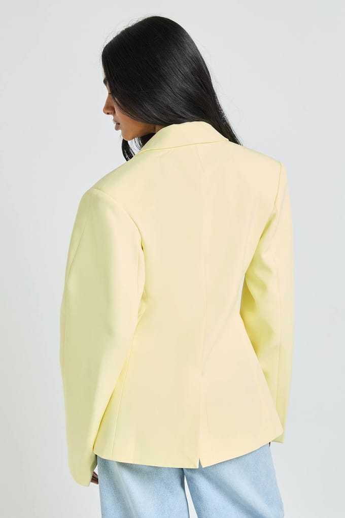 boohoo Dames Dubbeldichtknoopte Boxy Blazer | Citroen | Maat: 34