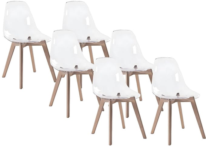 Vente-unique Set van 6 stoelen AUDRA - Polycarbonaat en beuk - Transparant