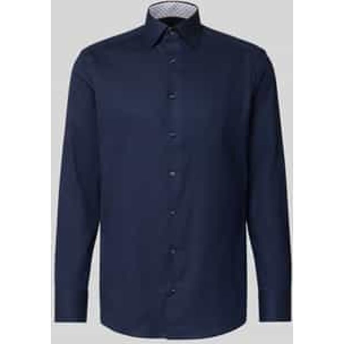 OLYMP Luxor modern fit overhemd - structuur - marine blauw - Strijkvrij - Boordmaat: 39