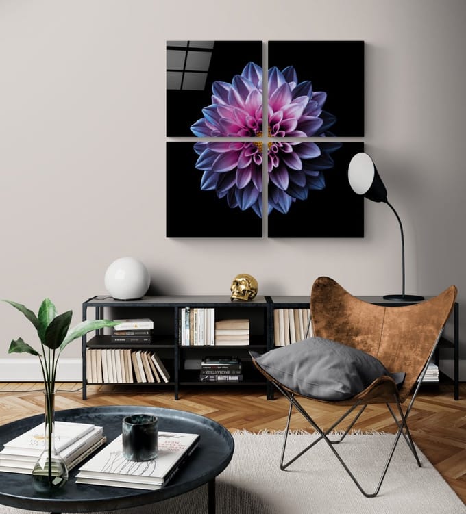 Paarse bloemen Quadro glas schilderij