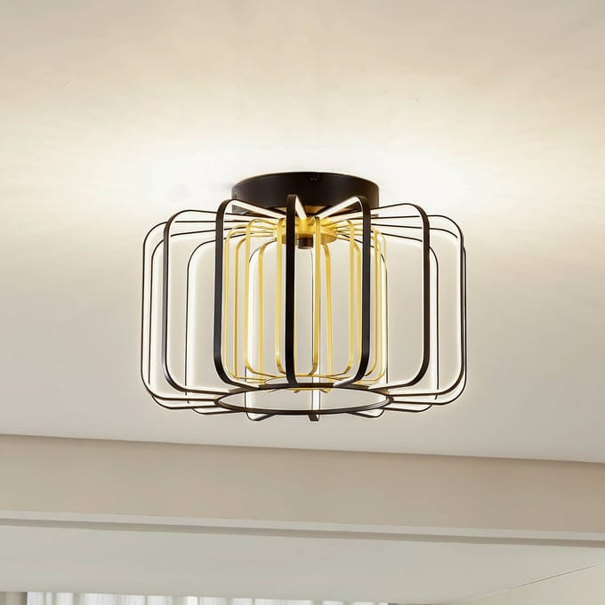 Lucande LED plafondlamp Birger, Ø 39,5cm, zwart/goud