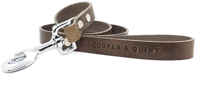 Cooper & Quint No Fuss Hondenriem Leer - Stone - Breed - 105cm - Oud Messing