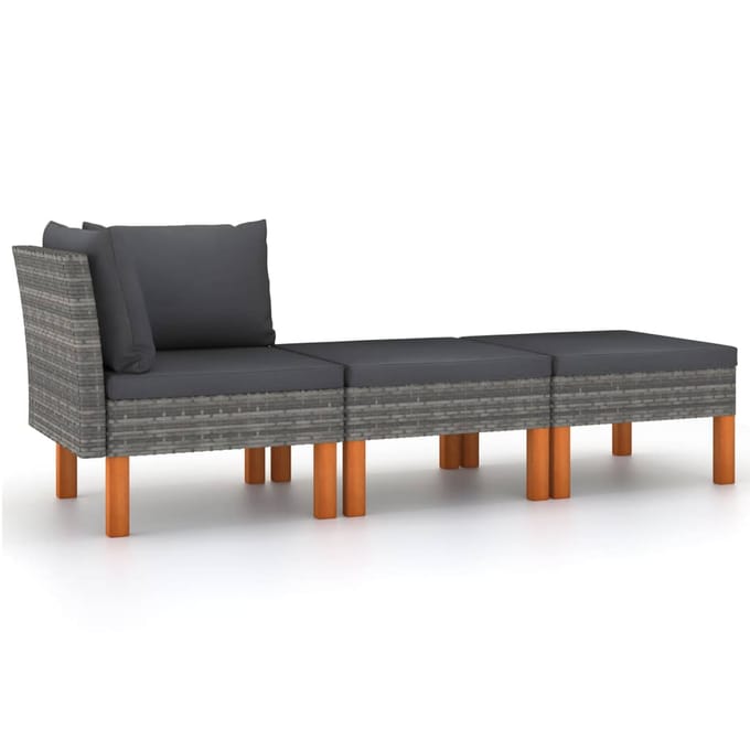 vidaXL - 3-delige - Loungeset - poly - rattan - en - massief - eucalyptushout