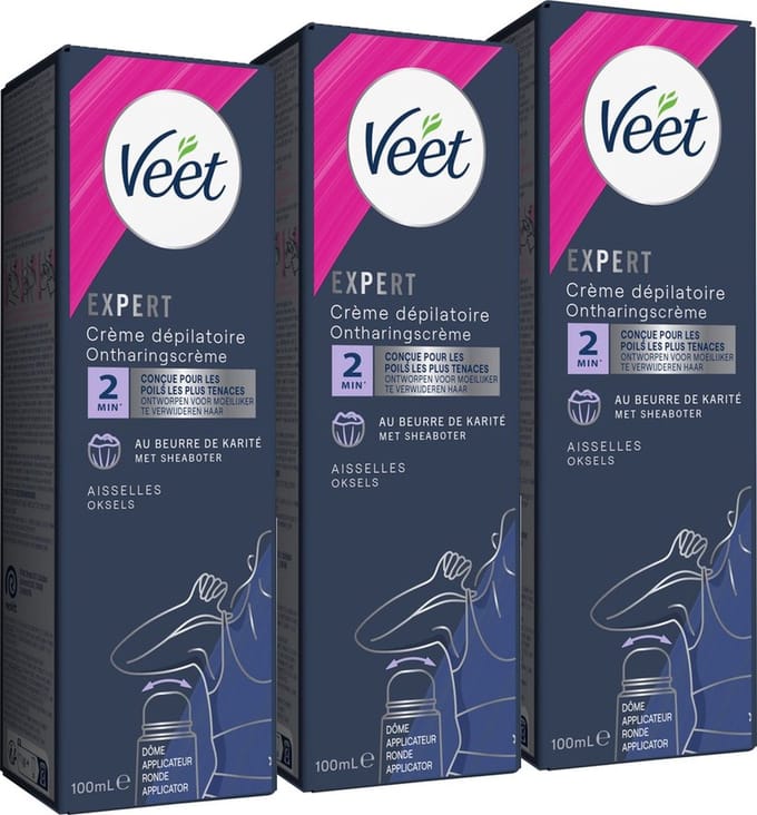 Veet - Expert - Ontharingscreme Oksels 100ml - 3 Stuks - Voordeelverpakking