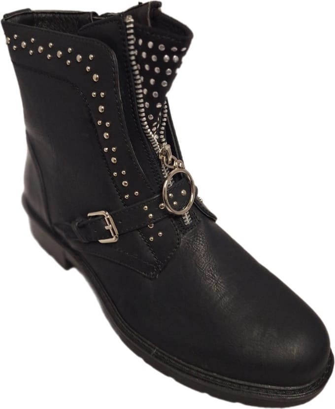 LUCKYSHOES-BIKERBOOTS-1 RIEMPJE MET GESP=FRONTSIERZIPPER-LUXE STUDSVERDELING-39