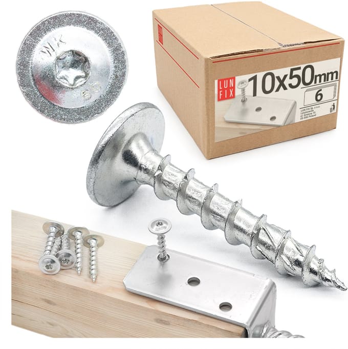 Set paal schroeven - 6 stuks - 10x50 mm - Torx T30 - wit verzinkt