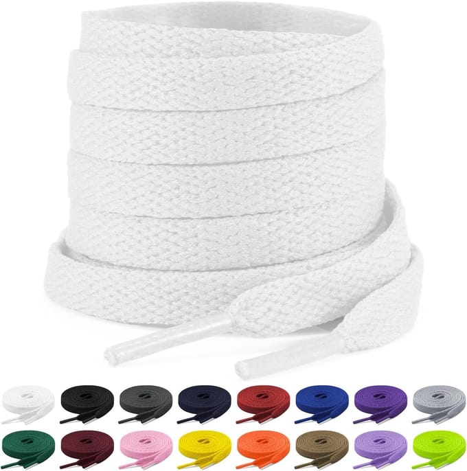 Solidchoice - Set van 2 Platte Veters, 8 mm Breed, Wit