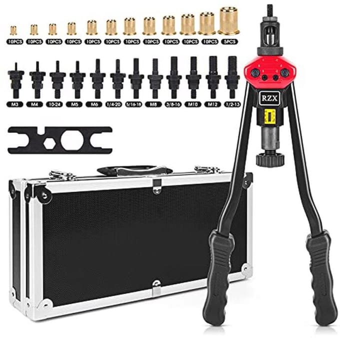 16 inch Blind Riveter Tool | Rivnut Riveting with 12 Mandrels and 115 Rivet Nuts